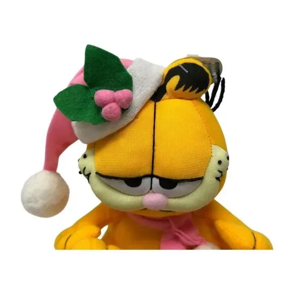Garfield Pink Christmas Holiday Plush Toy With Santa Hat & Scarf Window Cling - Picture 9 of 16